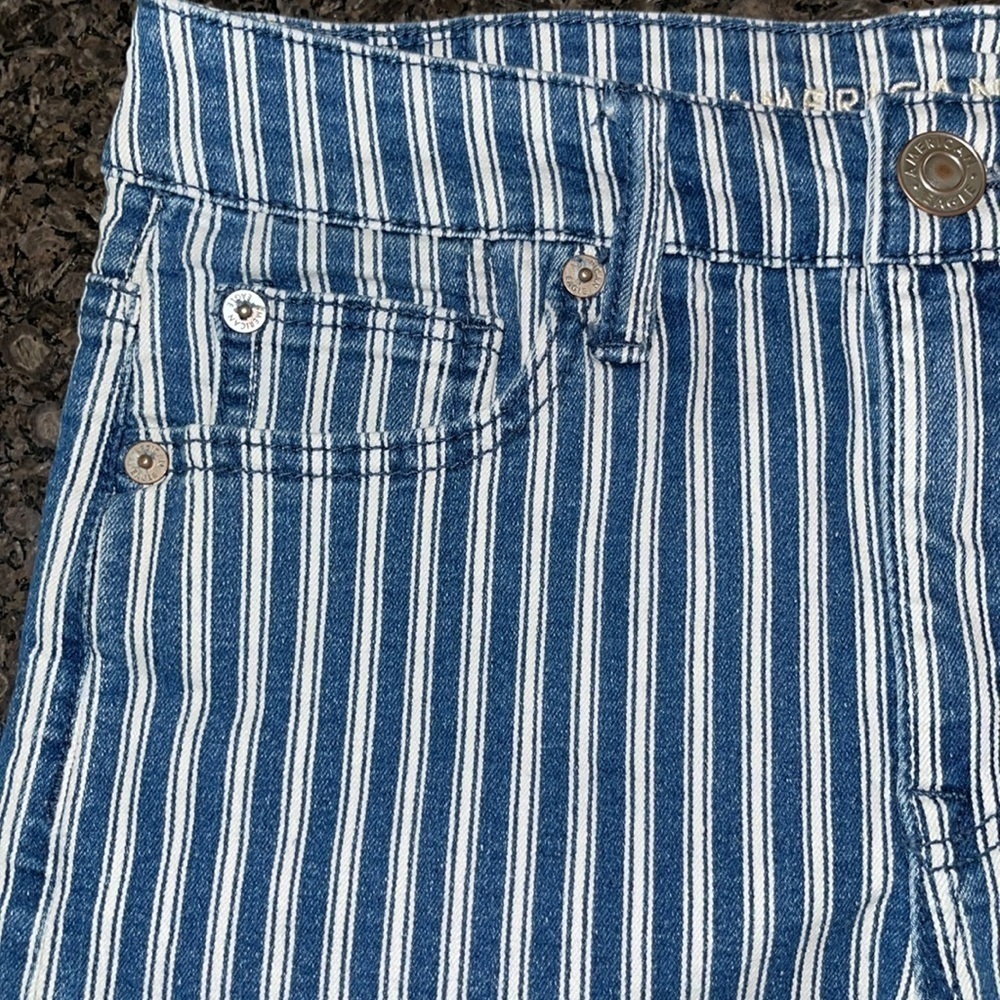 American Eagle Blue And White Stripe Next Level Stretch Hi-Rise Shortie - Picture 3 of 7